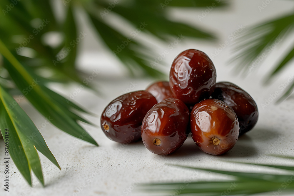 Obraz premium Top view Dried date fruits on a white background Ai generative.