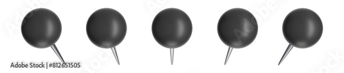 set of 3d round ball head pins on transparent background, PNG, 3d render thumbtacks, black pushpins