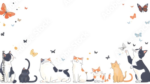 Colorful Cartoon Kittens and Cats in Whimsical Floral Pattern Background