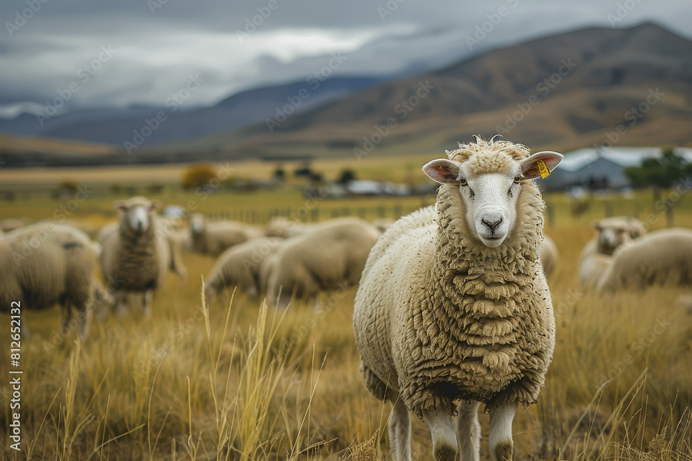 Fototapeta premium sheep with a farm landscape