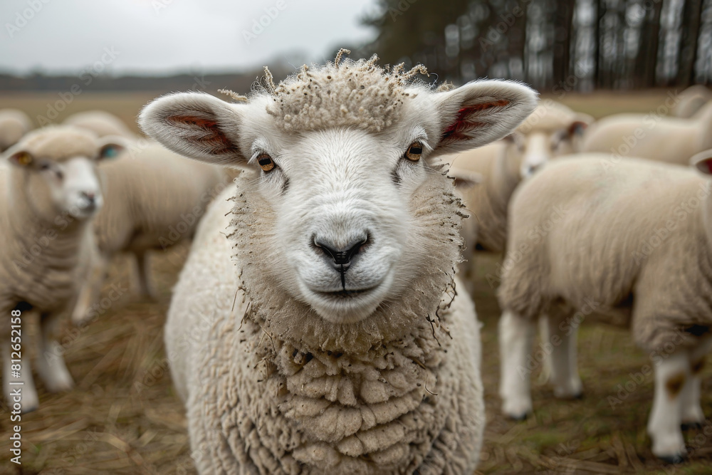 sheep with a farm landscape sheep with a farm landscape