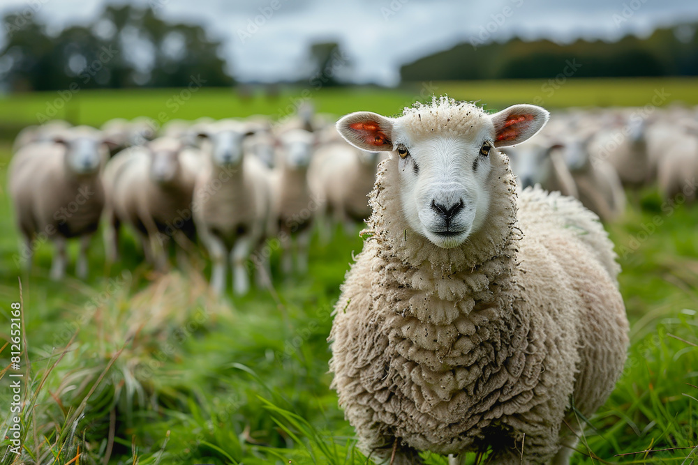 Obraz premium sheep with a farm landscape