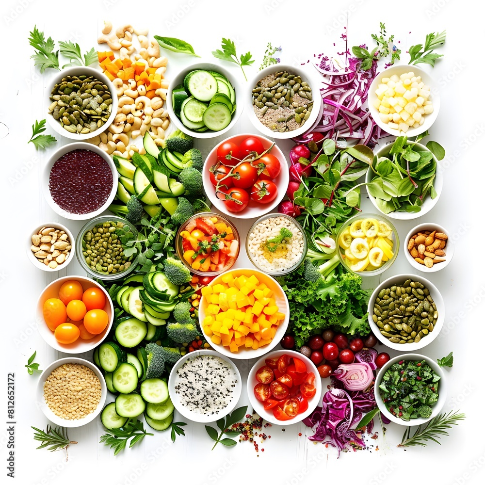 salad bar filled with an array of colorful vegetables , white background salad bar filled with an array of colorful vegetables , white background
