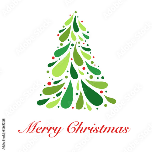 Merry Christmas, abstract Christmas tree with balls, greeting card vector illustration