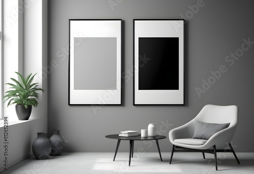 Mockup interior designs for advertising and social media compaigns with lavish frames and other luxrious elements at front of wall © Hdesigns