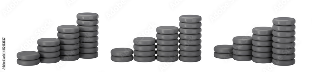 set of 3d coin graph on transparent background, PNG, 3d render plastic chip, gray coin chart set of 3d coin graph on transparent background, PNG, 3d render plastic chip, gray coin chart