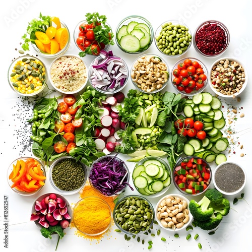 salad bar filled with an array of colorful vegetables   white background