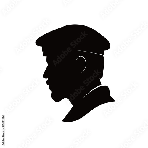 Man with beret hat silhouette isolated