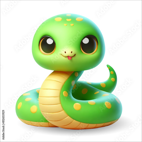 3D Zodiac Sign Snake. Realistic, fully vector, made with gradients cartoon cute snake, symbol of the new year 2025.