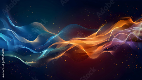 Abstract curved wave shape with a colorful light effect on a black background  a vector illustration design for a banner or poster