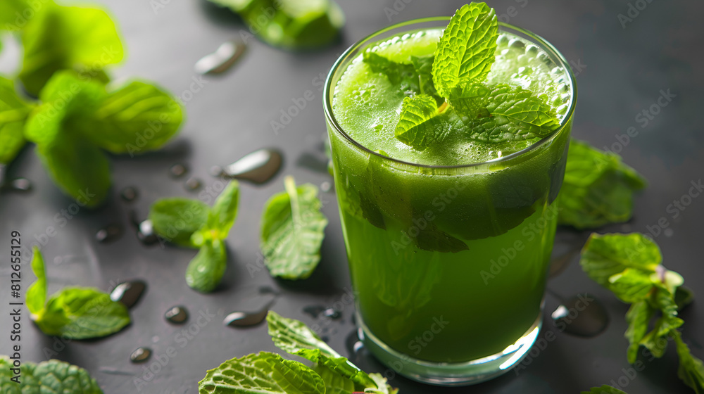 Fresh mint in fresh mint smoothi and soda water in light background ai generative Fresh mint in fresh mint smoothi and soda water in light background ai generative