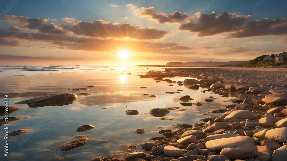 A hint of warmth and brightness is added to the image by the summer sun beaming brightly over the sea, which lights up the water and makes for stunning reflections on its surface. A hint of warmth and brightness is added to the image by the summer sun beaming brightly over the sea, which lights up the water and makes for stunning reflections on its surface.