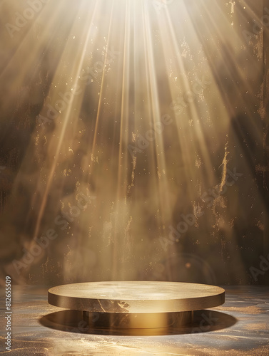 Golden scene with light rays effect Mockup product display. Generative Ai.
