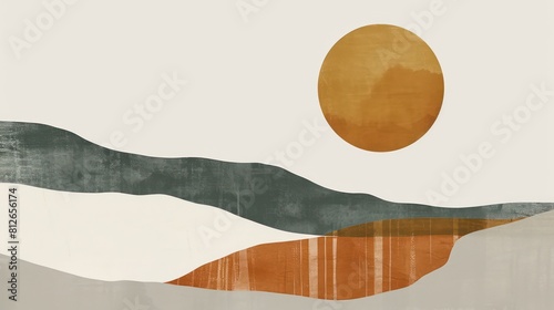 Wallpaper Mural A conceptual desert landscape portrayed through textured layers and an overlying circle, simulating a sun Torontodigital.ca