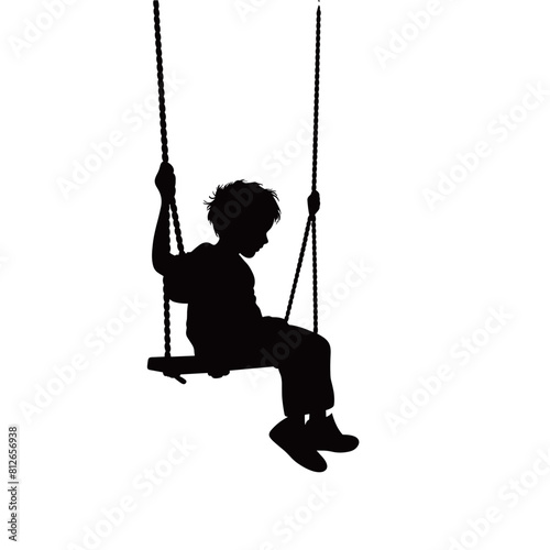 A child swings on a swing black vector silhouettes isolated