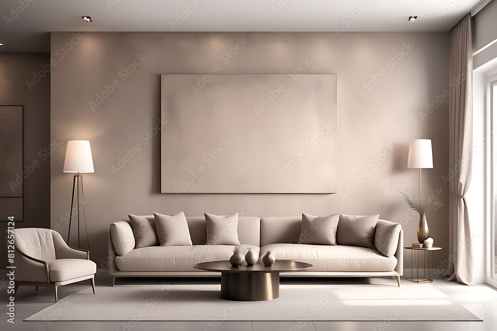 Light beige living room - modern interior hall and furniture design. Mockup for art - ivory taupe empty texture plaster microcement wall. Luxury premium nude accent lounge reception. 3d render Light beige living room - modern interior hall and furniture design. Mockup for art - ivory taupe empty texture plaster microcement wall. Luxury premium nude accent lounge reception. 3d render