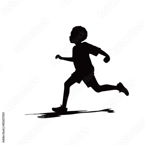 A kid does a relay race silhouette design isolated on white background. Kid vector silhouette on white background.