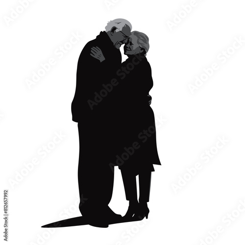 Elderly couple hugging silhouette design isolated on white background. Person vector silhouette on white background.