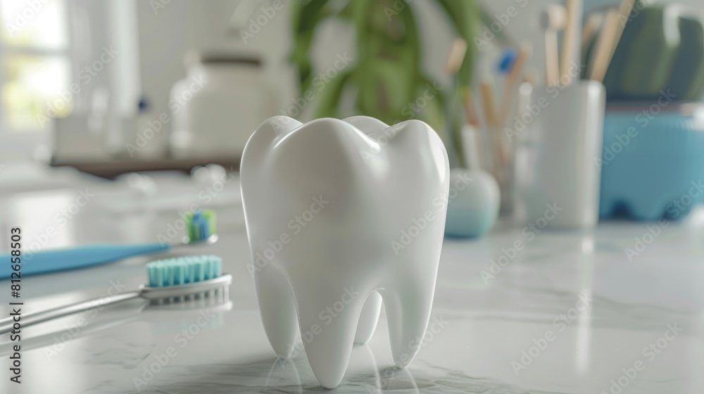 A Gleaming Tooth on Bathroom Counter A Gleaming Tooth on Bathroom Counter