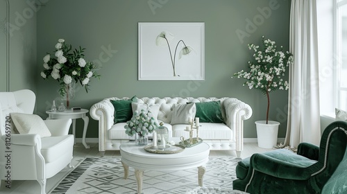 Elegant Living Room in Soft Green, Perfect for Serene and Luxurious Home Styling
