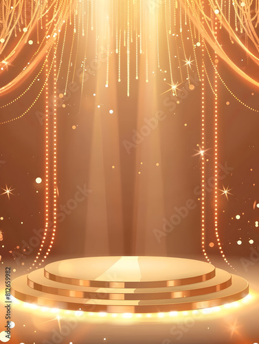 Stage podium with lighting, Stage Podium Scene with for Award, Decor element background. Vector illustration. Generative Ai.