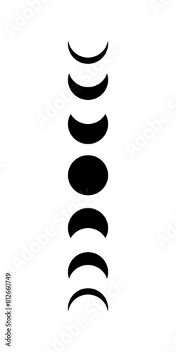 Black full moon Lunar phases. Vector moon. Isolated cosmic silhouette. 