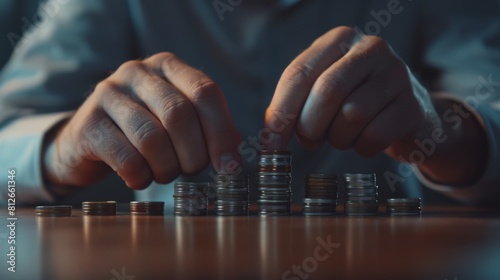 Person Stacking Coins Carefully