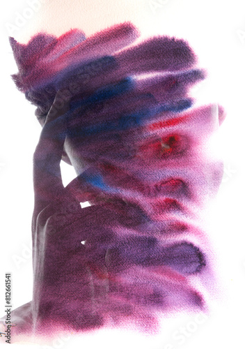 A watercolor paintography portrait silhouette of a man
