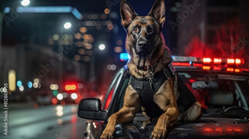K9 dog police on the car ready for duty.