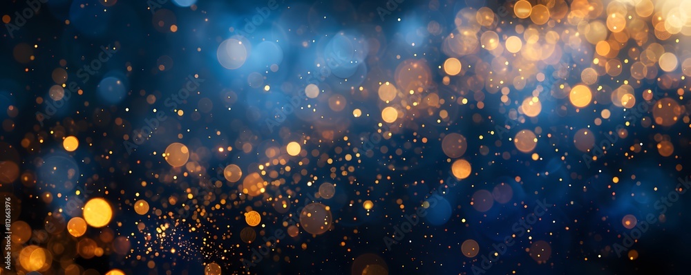 abstract background with Blue and gold particle. Christmas Golden light shine particles bokeh on navy blue background. Gold foil texture. Sparkle Texture abstract background with Blue and gold particle. Christmas Golden light shine particles bokeh on navy blue background. Gold foil texture. Sparkle Texture