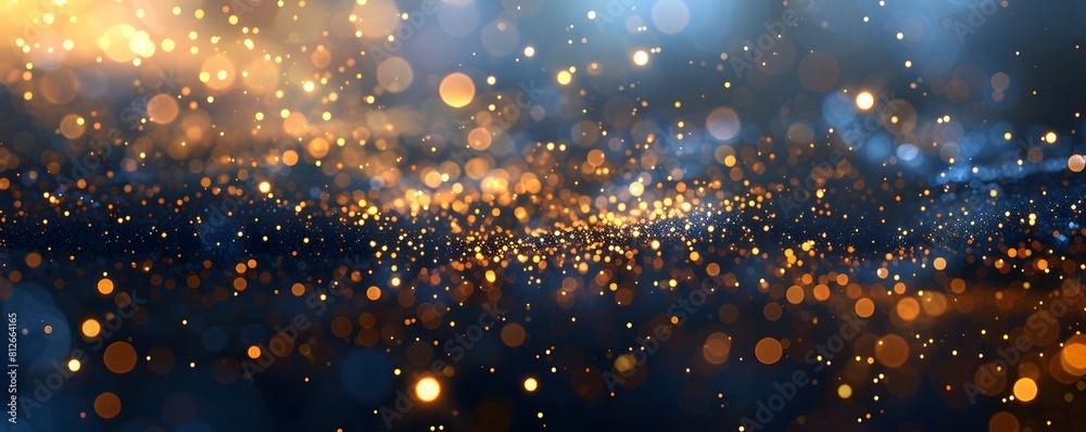Obraz premium abstract background with Blue and gold particle. Christmas Golden light shine particles bokeh on navy blue background. Gold foil texture. Sparkle Texture. 