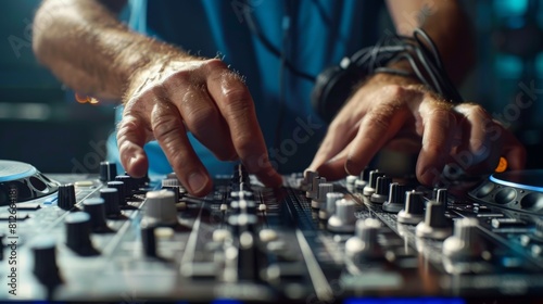 Hands Adjusting Professional DJ Mixer