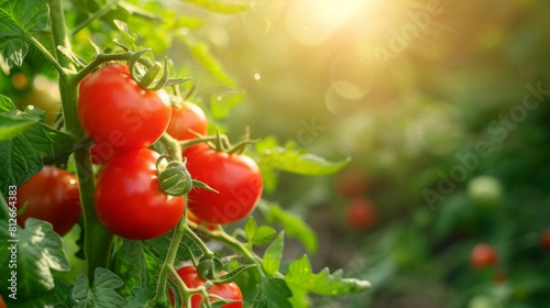Ripe Tomatoes on Vine in Sunlight photo