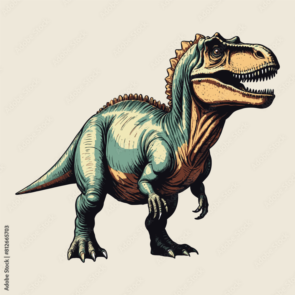 Dinosaur 70s vintage engraved vector style