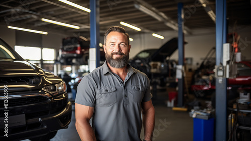 Portrait of a small business owner of an automobile repair shop	
 photo