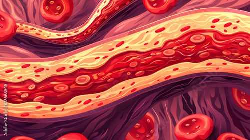 ฺBlood vessels. An illustration of blood vessels with a focus on the smooth muscle layers that regulate blood flow and pressure. photo
