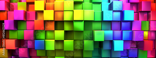 A colorful wall of blocks with a rainbow pattern. The blocks are of different colors and sizes  creating a vibrant and lively atmosphere. Generative AI