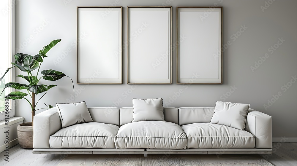 plant in a vase with sofa, 3 frame on the wall plant in a vase with sofa, 3 frame on the wall