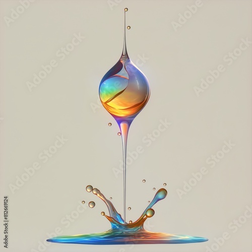 Interesting colorful Liquid water droplet sculpture isolated on a light background.