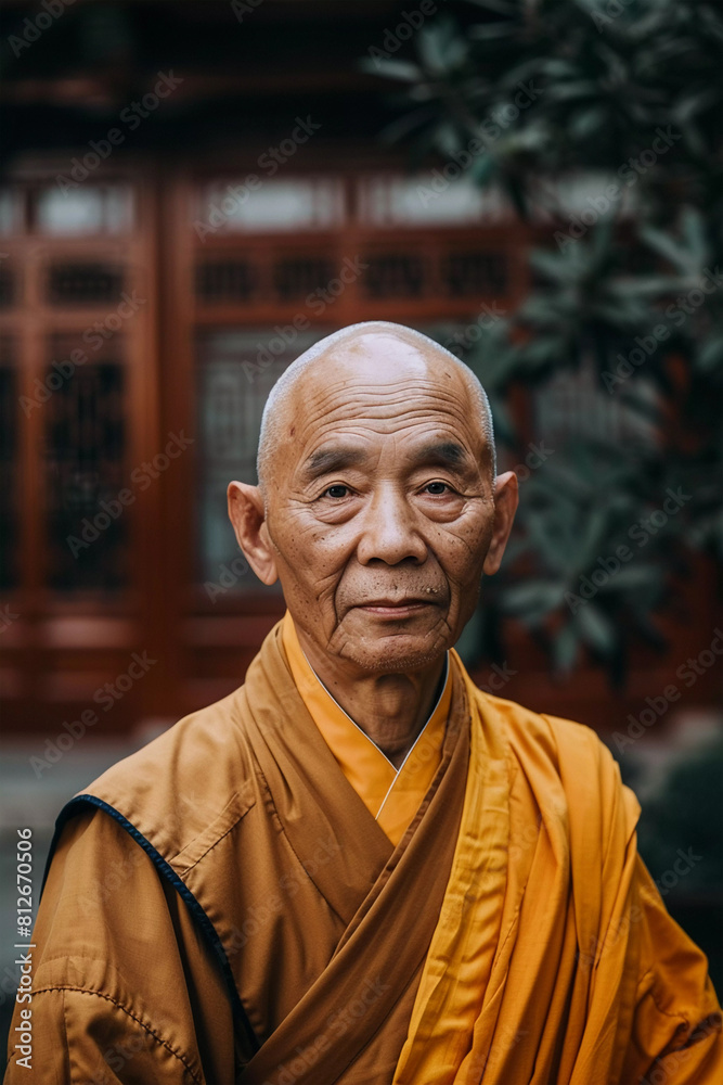 Portrait of monk outside the temple Portrait of monk outside the temple
