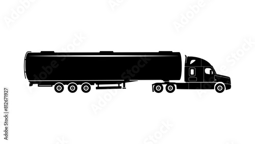 Truck with tank, black isolated silhouette