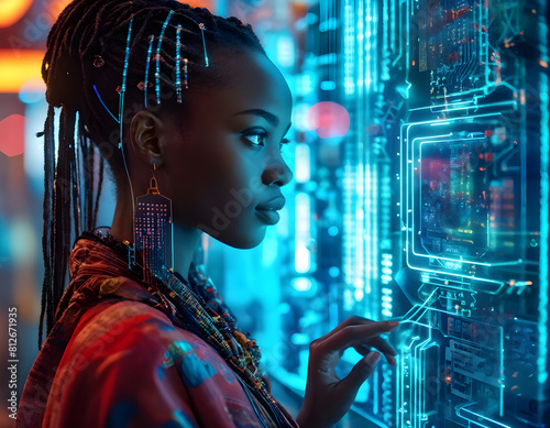 Digital Frontier: An African Woman Analyzing Data in the Metaverse