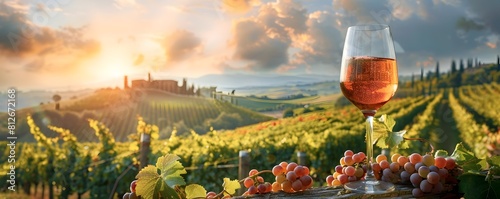 Sunset Over Tuscany s Picturesque Vineyards Idyllic Wine Tasting Experience in the Italian Countryside photo