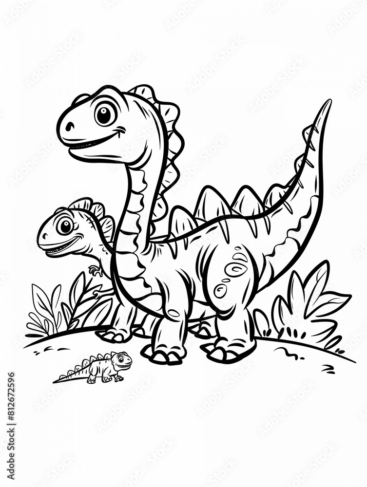 dinosaur illustration, kids coloring book, cartoon dinosaur illustration, kids coloring book, cartoon