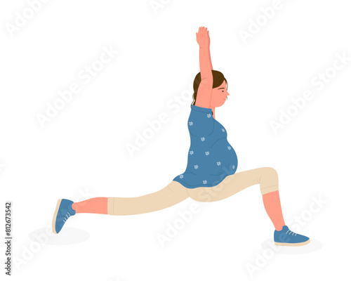 Healthy yoga workout for pregnant woman, happy pregnancy vector illustration