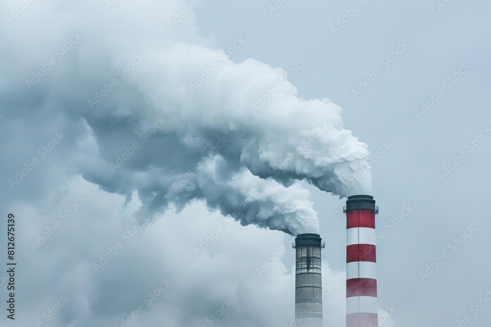 abstract factory emitting smoke from industrial chimneys environmental concept