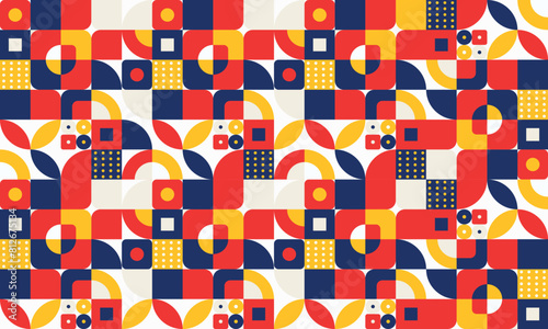 Color neo geo poster. Modern grid flyer with geometric shapes, geometry graphics and abstract background vector set. Geometry grid pattern banner vivid presentation illustration