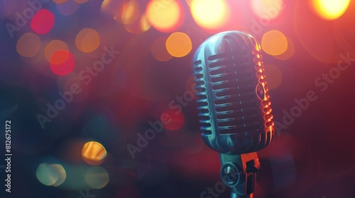 Sing - Microphone For Live Karaoke And Concert - Retro Mic With Defocused Abstract Background photo