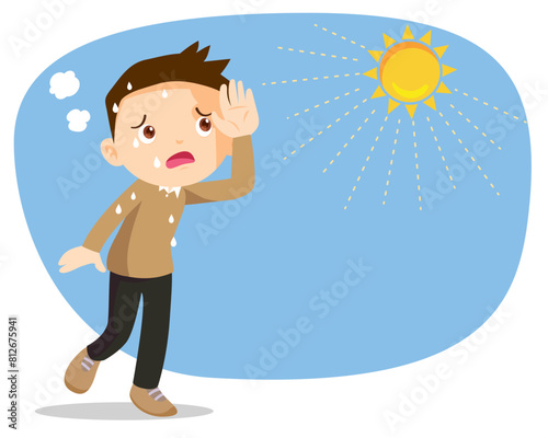 boy too hot thirsty from heat of the summer sun