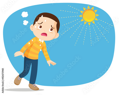 boy too hot thirsty from heat of the summer sun